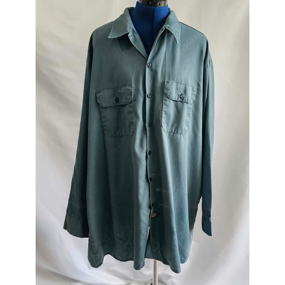 Vintage Dickies 2X-Tall Workwear Utility Shirt Sage Green Long Sleeve